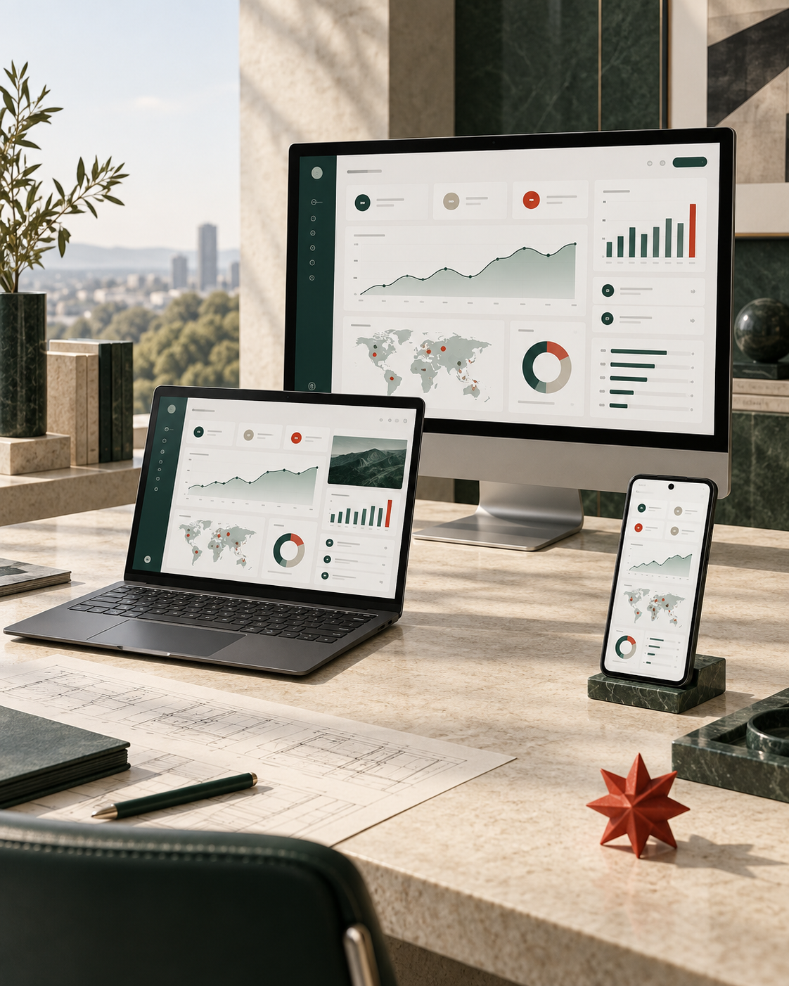 Aplicación empresarial adaptada a computadora, laptop y teléfono Android