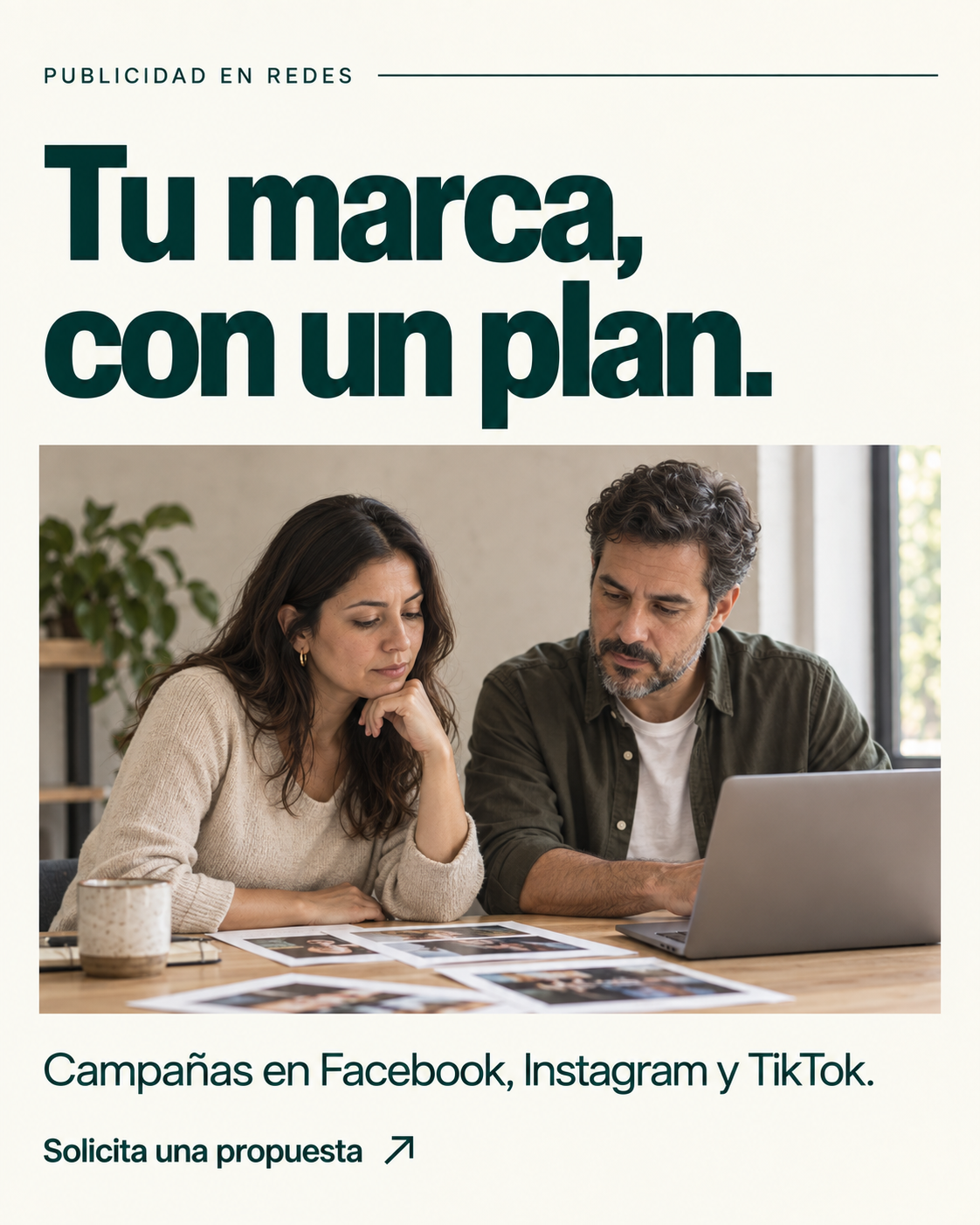 Concepto publicitario para redes sociales: Tu marca, con un plan.